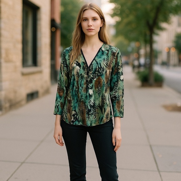 Women’s Green Full Zip Long Sleeve Blouse
New - Picture 2 of 6